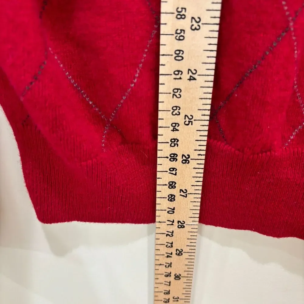 Jos A Bank Executive Lambs Wool Sweater Men L Red Argyle Preppy Old Money